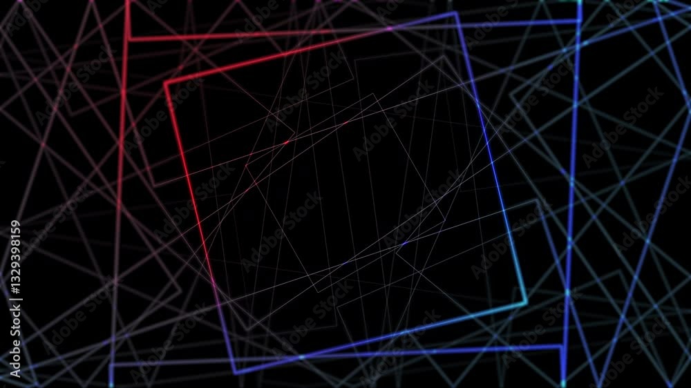 Abstract animation of shapes. Movement on a colored background of lines of squares and triangles. Moving video background.