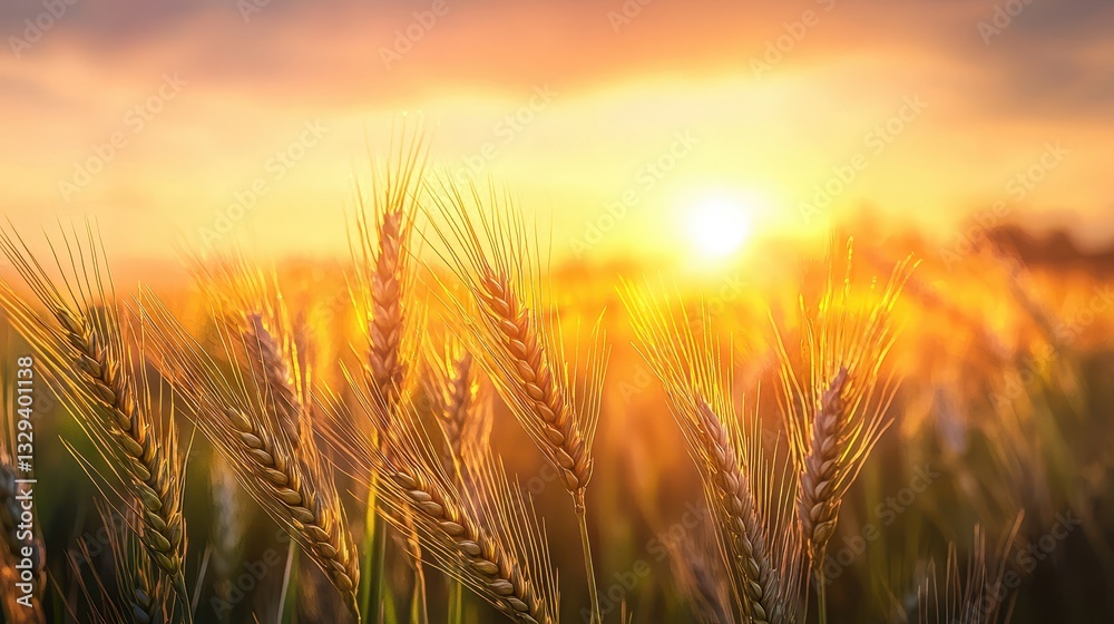 Golden Wheat Field Under Beautiful Sunset Glow in Nature Golden Wheat Field Under Beautiful Sunset Glow in Nature