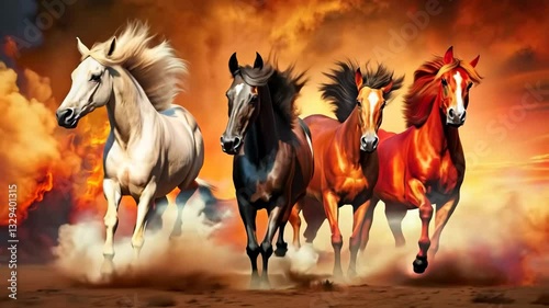 The four horses of the Apocalypse from the Book of Revelation 4K photo