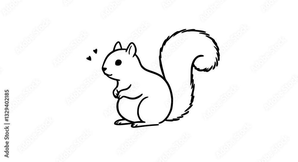Cute Cartoon Squirrel with Hearts Floating Against White Background Cute Cartoon Squirrel with Hearts Floating Against White Background