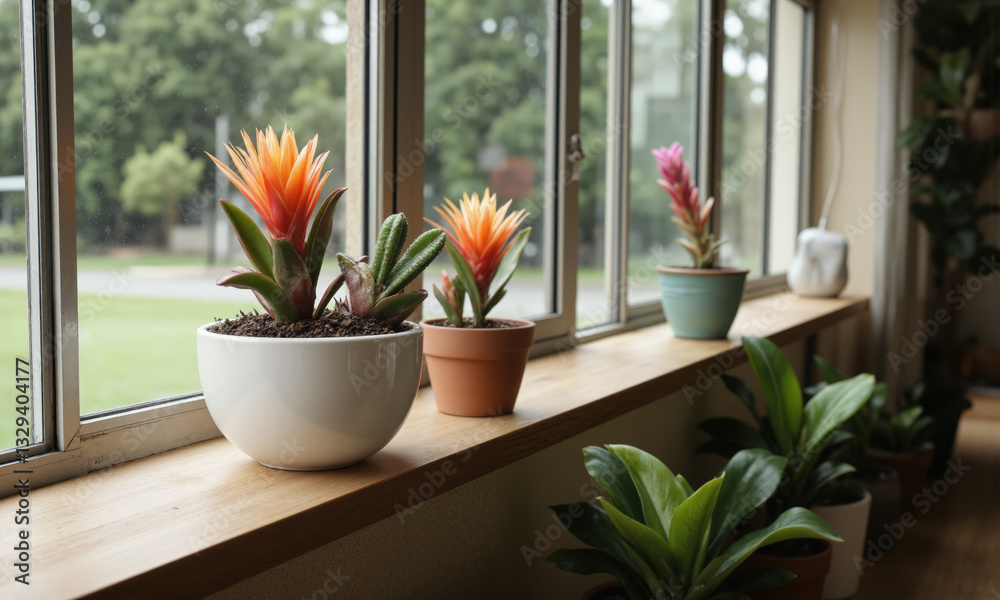 Fototapeta premium Bromeliad (Bromeliaceae family) This tropical plant is popular in South American homes for its unique, brightly colored flowers. Bromeliads are