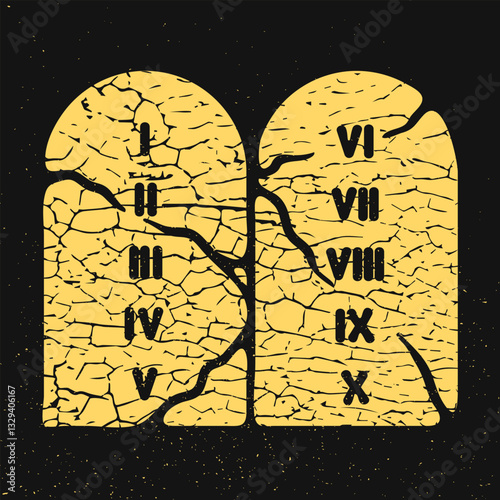 The Ten Commandments cracked icon  isolated on grunge texture background.