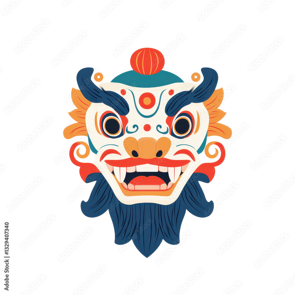 Naklejka premium Colorful traditional mask design, white isolate background.