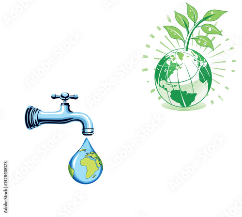 Conceptual illustration promoting water conservation and environmental awareness