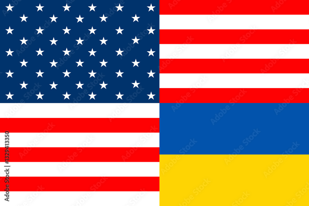 Peace negotiations, flag of the USA and Ukraine Peace negotiations, flag of the USA and Ukraine