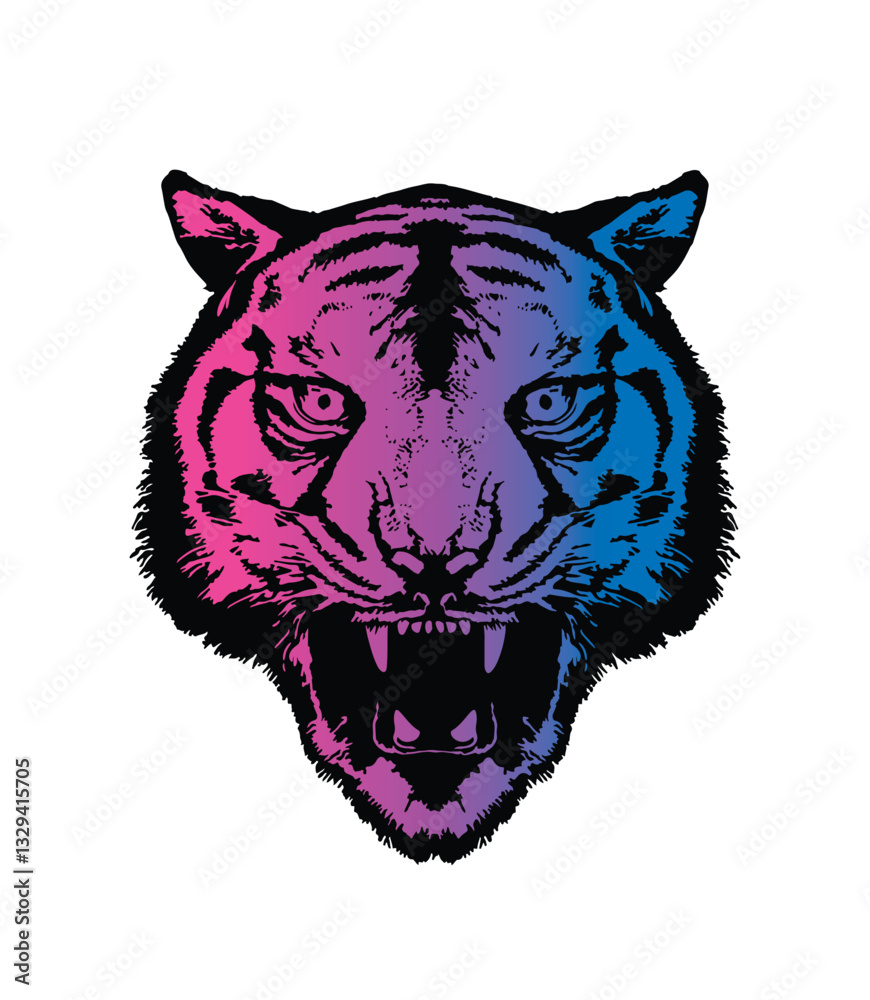 Fototapeta premium Evil tiger head. Original vector illustration in vintage style. T-shirt design.