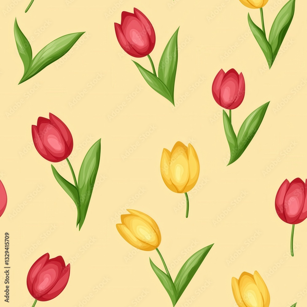 Obraz premium Colorful Springtime Tulips in Delicate Pink, Red, and Yellow on a Soft Background for Nature Inspired Decor