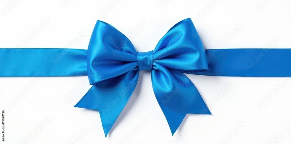 A vibrant, tied blue satin bow, isolated on pure white , graphic, backdrop A vibrant, tied blue satin bow, isolated on pure white , graphic, backdrop
