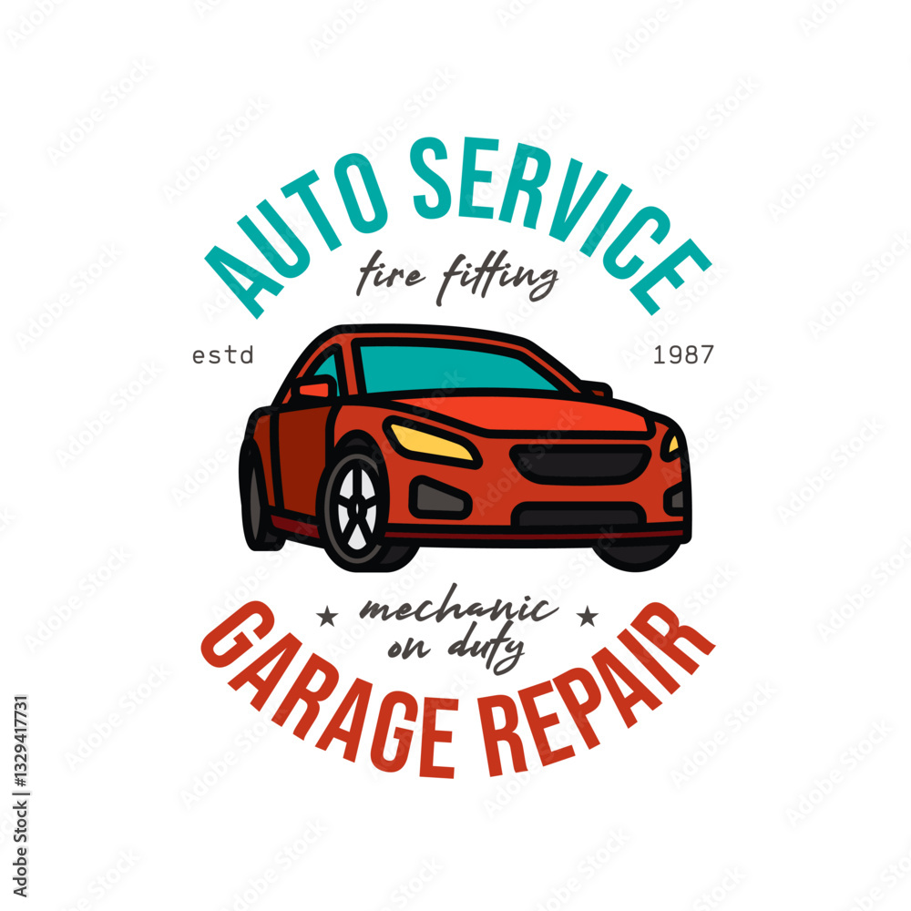 Fototapeta premium Car service emblem. Original vector illustration in vintage style. T-shirt design.