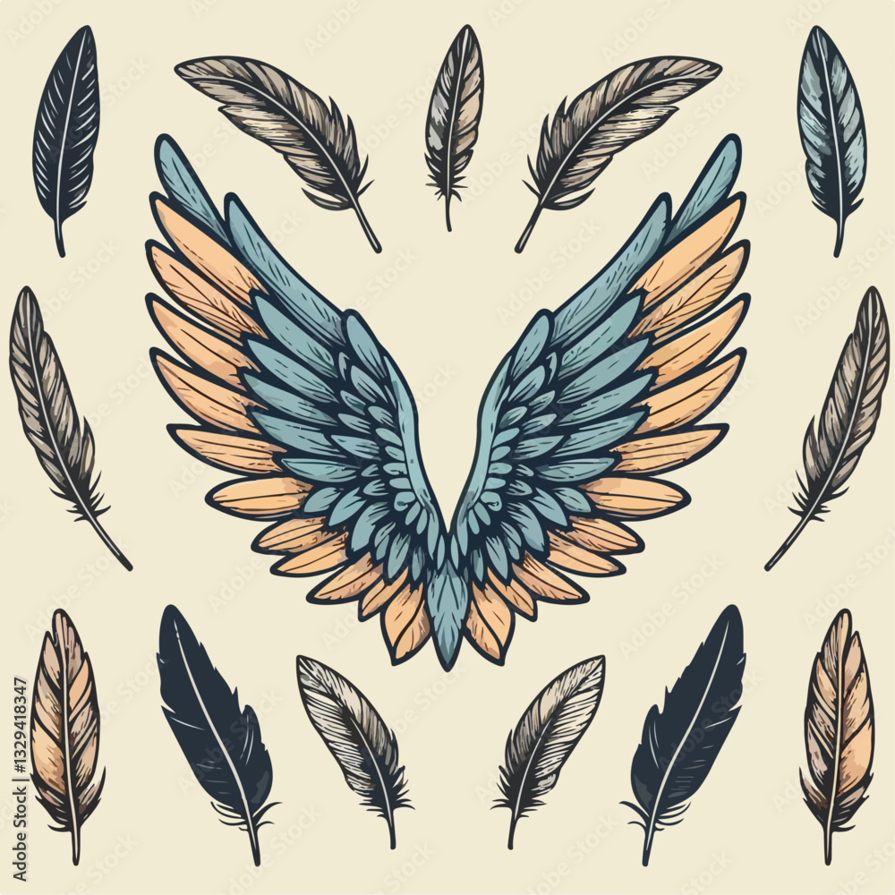 Fototapeta premium vector illustration of wigs with feathers