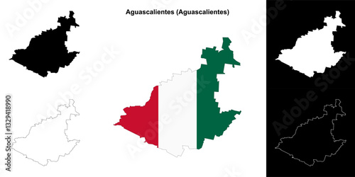 Aguascalientes municipality (Aguascalientes) outline map set