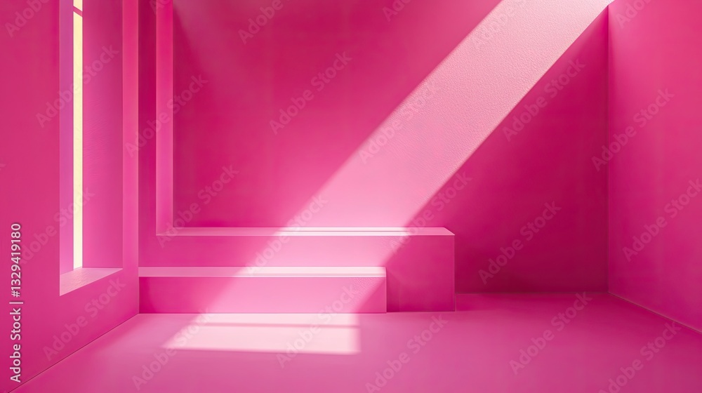 Minimalist Pink Room with Sunlight and Geometric Platforms for Product Display Minimalist Pink Room with Sunlight and Geometric Platforms for Product Display