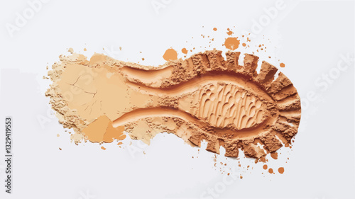 Close-up view of a stylized shoe print rendered in shades of orange and beige against a white background. The print is abstract with a painterly or splatter effect around the edges, creating a
