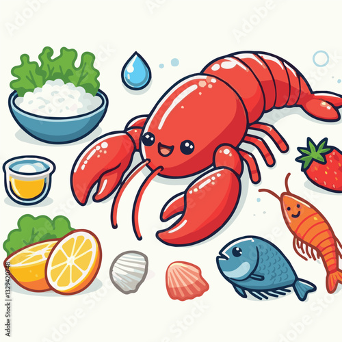 seafood, fish, food, illustration, vector, restaurant, menu, sea, dinner, vintage, fresh, sketch, ocean, design, retro, meal, lunch, background, ink, shrimp, drawing, market, graphic, lobster, marine,