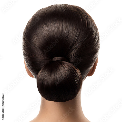 A Classic High Bun of Dark Brown Hair Styled with Isolated on Transparent Background