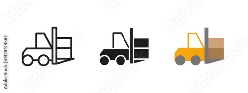 Forklift icon. Industrial cargo lifting truck vector illustration. Warehouse and logistics symbol. Heavy machinery for transportation and material handling. Shipping, storage and distribution concept.