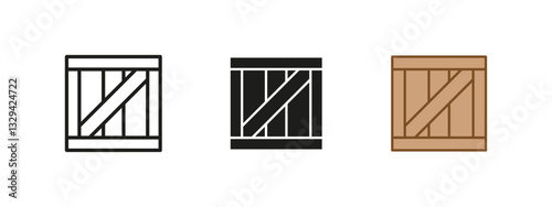 Wooden crate icon. Cargo container for storage and transport vector illustration. Freight and packaging symbol. Warehouse, shipment and logistics concept. Supply chain and rustic wooden box pictogram.