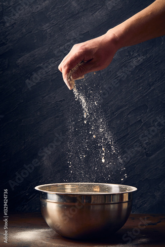 Wallpaper Mural Sifting flour through a sieve. Flour in hands. On a dark background. Torontodigital.ca