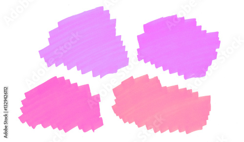 Sketch palette of Japanese markers with alcohol ink - a collection of pink, red colors. Hand drawn stripes and spots of different shades isolated on a white background