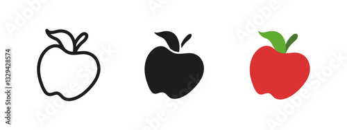 Apple icon. Fresh red apple vector illustration. Healthy fruit symbol. Organic and nutritious food pictogram. Sweet and juicy farm product concept. Classic diet and vitamin-rich snack.