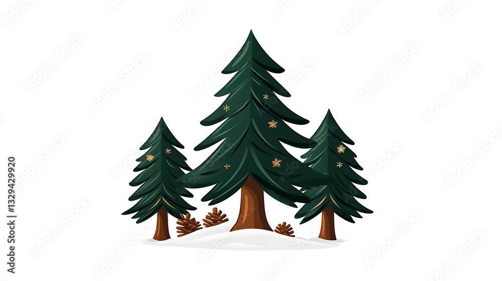 Obraz premium Charming Winter Forest Illustration: Hand-Drawn Evergreen Trees in Snowy Setting AI Generated