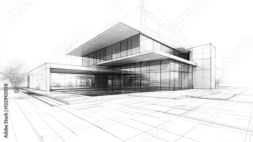 Architectural sketching and rolled blueprints for building project