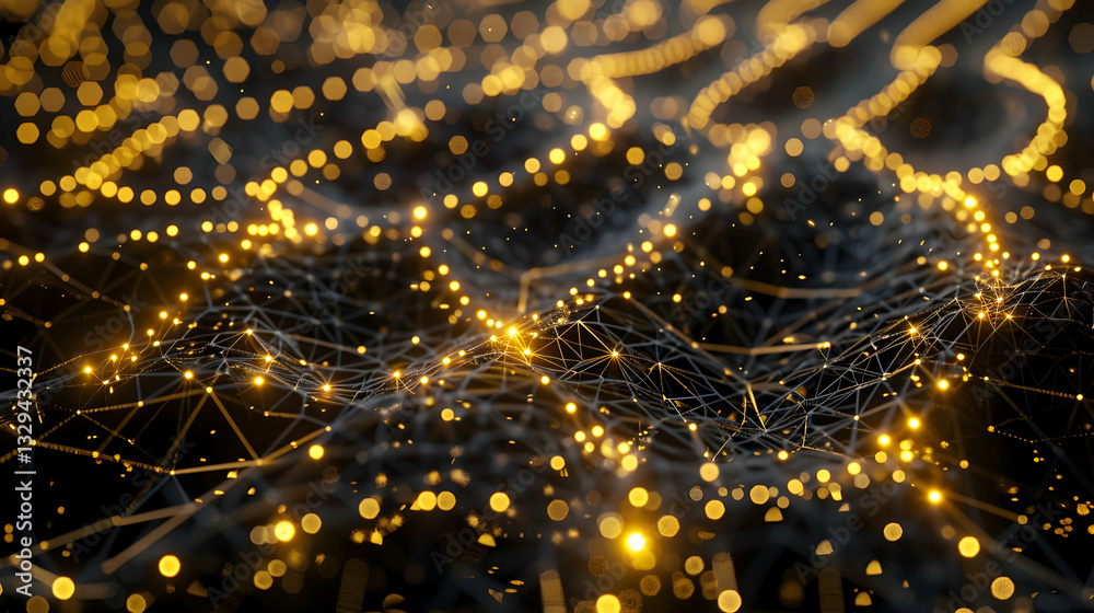 Naklejka premium Abstract Network Connection with Glowing Nodes on a Dark Background for Digital Technology and Modern Communication