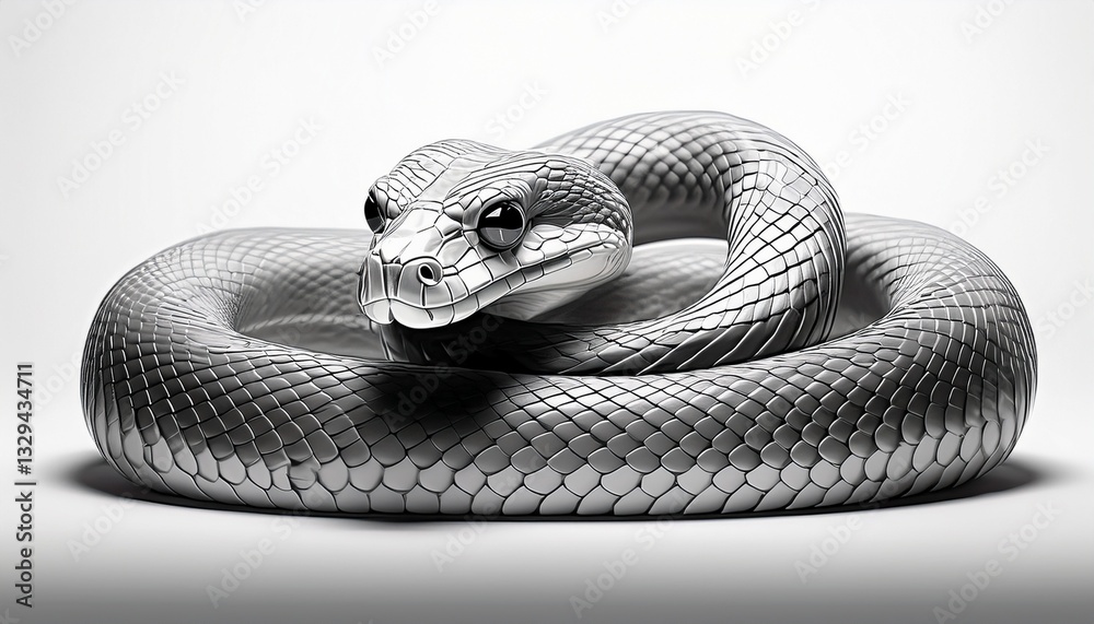 Obraz premium Minimalistic snake coiling around the border on a clean white background, combining elegance with a subtle touch of wild nature. 