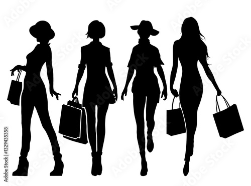 glyph shopping woman shopping element set collection