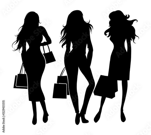 glyph shopping woman shopping element set collection