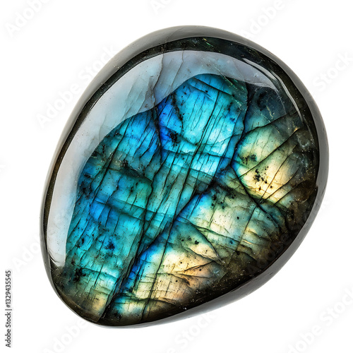 A Polished Labradorite Stone with Blue and Green Isolated on Transparent Background