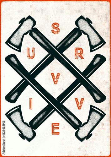 Stamped crossed axe isolated on grunge texture background. Vector ilustration for banner, poster, brochure or t-shirt.