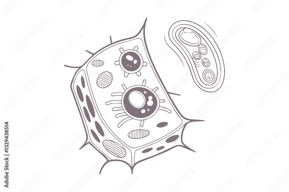 Obraz premium Minimalist Plant Cell Outline Scientific Vector Clipart Isolated Illustration