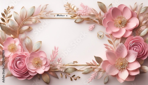 Pastel pink floral frame with “Mother’s Day” elegantly written in cursive gold lettering, creating a soft, elegant, and heartfelt design.
