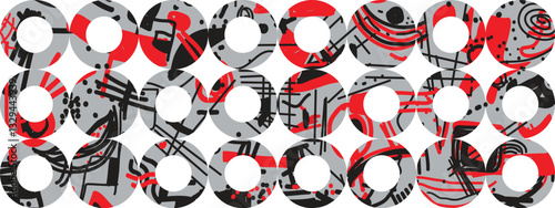 Abstract seamless circle background with lines and shapes.
