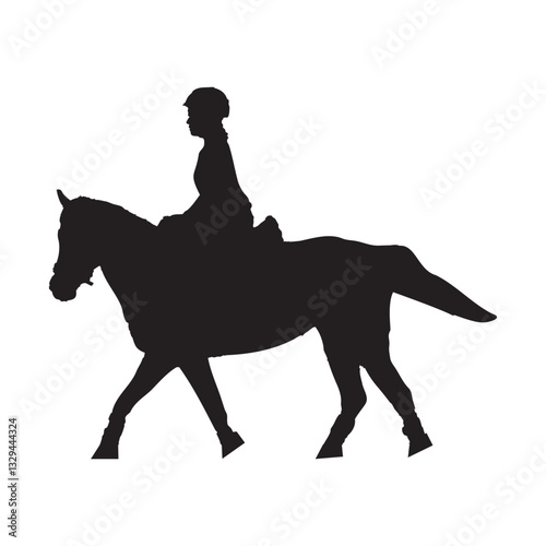 Silhouette of a horse and jockey in harness racing, showcasing a horse-drawn carriage in motion, isolated on a white background.
