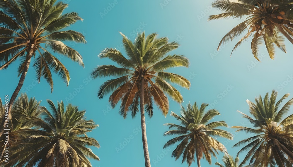 Fototapeta premium Lush tropical palm trees against a clear blue sky
