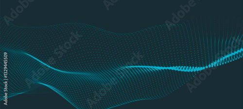 Dynamic wave of glowing dots. Futuristic dot wave of bright particles. Weave effect. Futuristic background for presentation design. Wide format vector illustration.