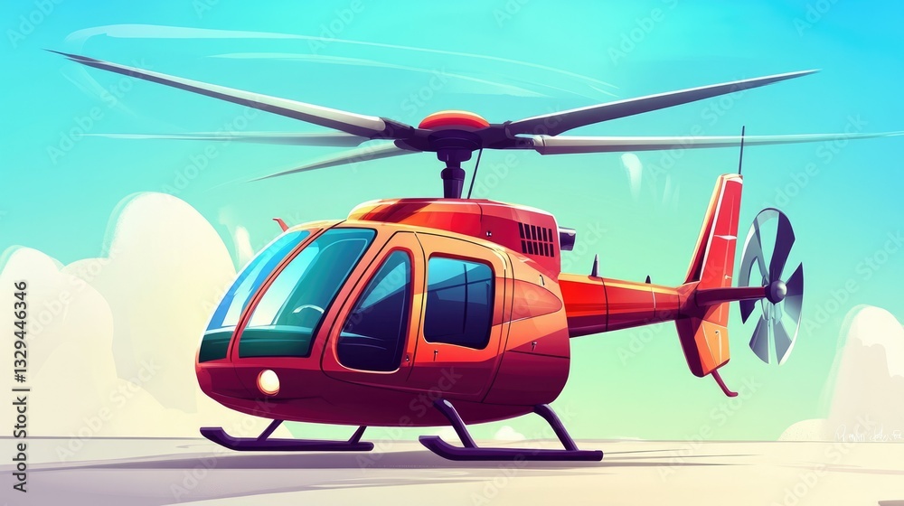 Fototapeta premium Vibrant Cartoon Helicopter Illustration: A Colorful Take on Airborne Transportation