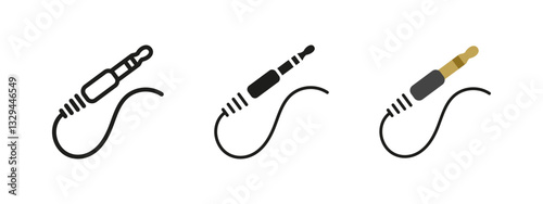 Headphone jack icon. Audio plug with a curved wire vector illustration. Audio connection symbol for electronic devices. Music accessory and sound equipment pictogram.