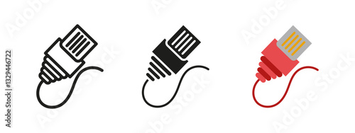 Ethernet cable icon. Internet connection and data transmission plug illustration. Digital signal transfer and network communication symbol. Broadband connection plug-in for technology and devices.