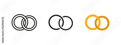Wedding rings icon. Marriage and love symbol. Engagement rings vector illustration. Connected rings pictogram. Union and commitment sign. Romantic partnerships and bridal celebration concept.