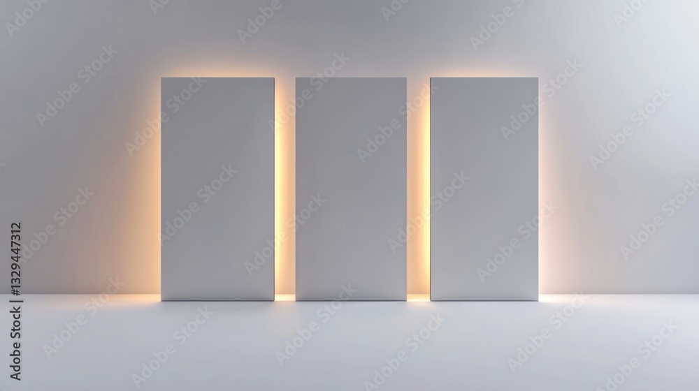 Fototapeta premium Minimalist Wall Design with Rectangular Panels and Backlighting for Modern Interior