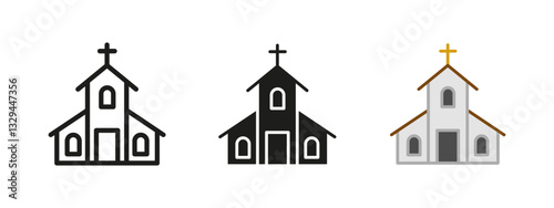 Christian church icon. Religious building with cross vector illustration. Sacred place of worship and spirituality concept. Christian faith symbol for belief and prayer.