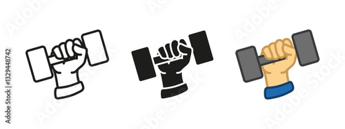 Dumbbell hand icon. Strong grip vector illustration. Symbol of fitness, weightlifting, and workout training. Gym and exercise pictogram. Strength and power concept for sport and bodybuilding designs.