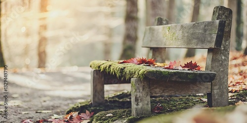 Rustic Wooden Bench in Forest