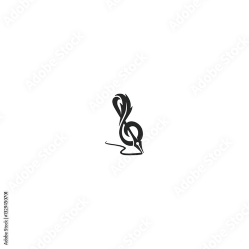 Music note pen icon logo flat vector design