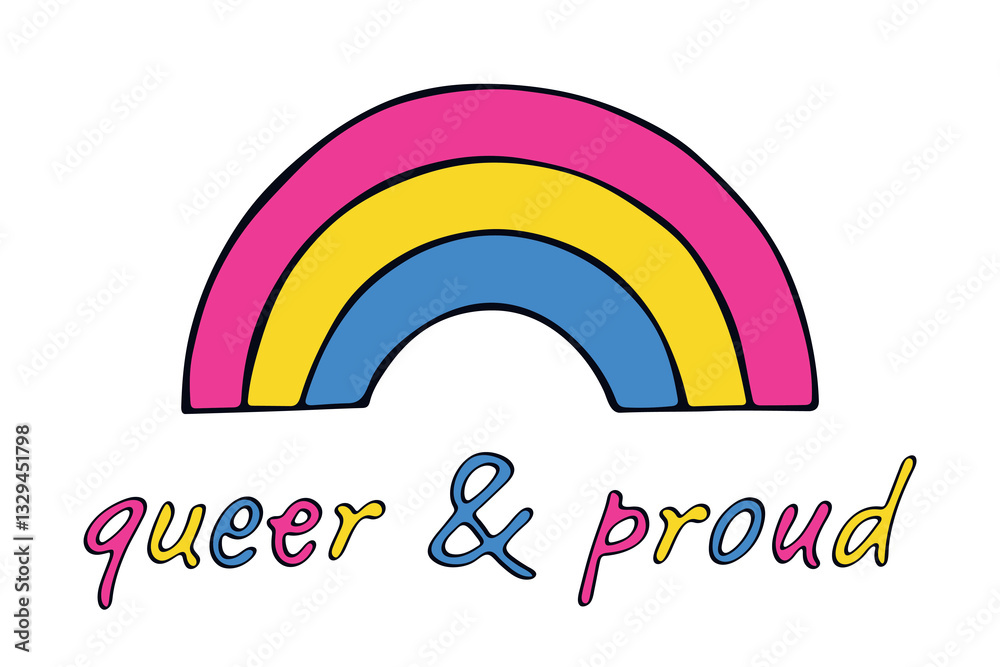 Fototapeta premium Colorful rainbow shape Pansexual pride flag Happy pride day LGBTQIA community Pride Month Vector hand drawn doodle for posters, stickers, logo, cards