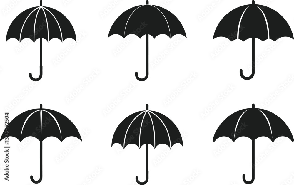 Obraz premium Umbrella Silhouette Vector Set for Spring and Rainy Season Designs