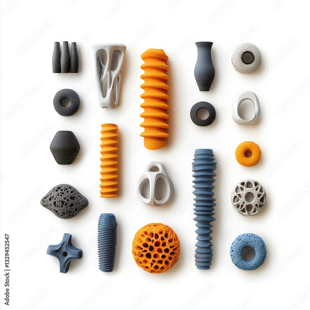 Fototapeta premium An artistic arrangement of abstract shapes featuring various textures and colors, perfect for design and creativity projects.